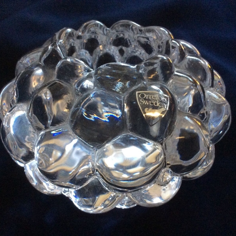 ORREFORS SWEDEN CRYSTAL RASPBERRY BUBBLE VOTIVE CANDLE HOLDER ANNE NILSSON